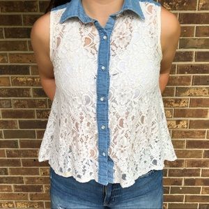 Lace tank top with collar